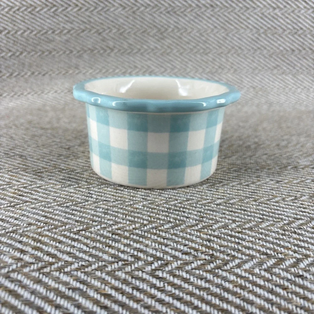 Pioneer Woman Ramekin‎ Cow Plaid Blue Gingham Design Custard